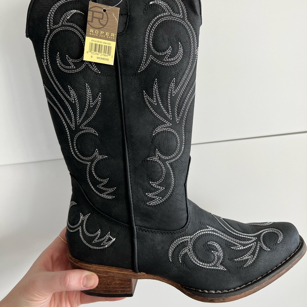 Roper Faux Black Leather Boots